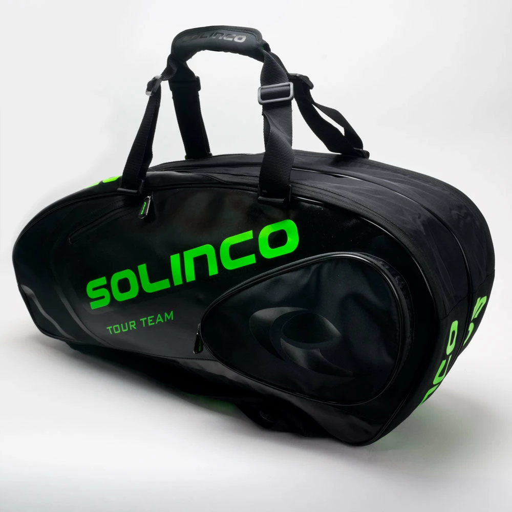 New 🤩 Flash Sale 😉 Solinco Tour 6-Pack Racquet Bag Black/Neon Green ✨ ✔️ 3 Solinco Tour 6-Pack Racquet Bag Black/Neon Green