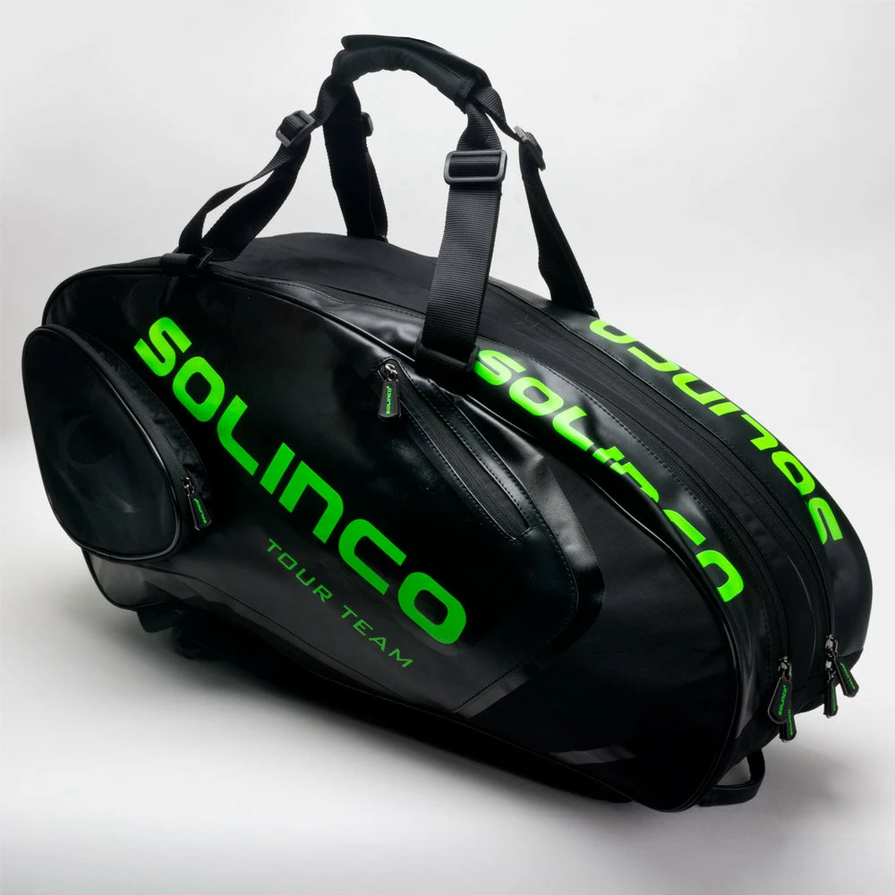 New 🤩 Flash Sale 😉 Solinco Tour 6-Pack Racquet Bag Black/Neon Green ✨ ✔️ 4 Solinco Tour 6-Pack Racquet Bag Black/Neon Green
