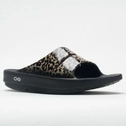 OOFOS OOahh Limited Women's Black Leopard Sandals & Slides
